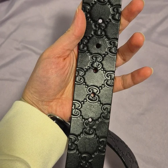 Authentic Gucci Black Guccissima Square Embossed Leather Belt 36/90 - Picture 6 of 7